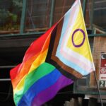 Progress Pride Flag during the NYC Pride Parade. Pride action at work.