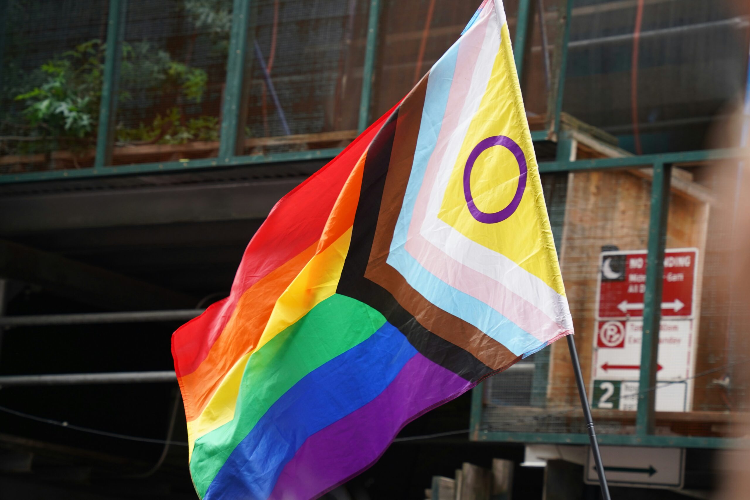 Progress Pride Flag during the NYC Pride Parade. Pride action at work.